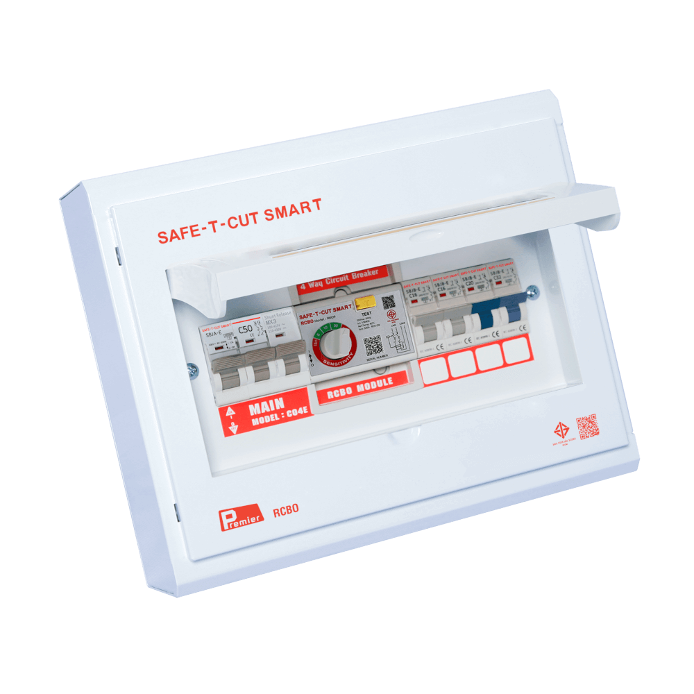 ชุดตู้คอนซูเมอร์ 4 ช่อง เบรคเกอร์กันดูด 50 แอมป์ เซฟ-ที-คัท สมาร์ท รุ่น PREMIER RCBO_2